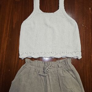 Art Class Cream and Tan Matching Set with Crochet Trim